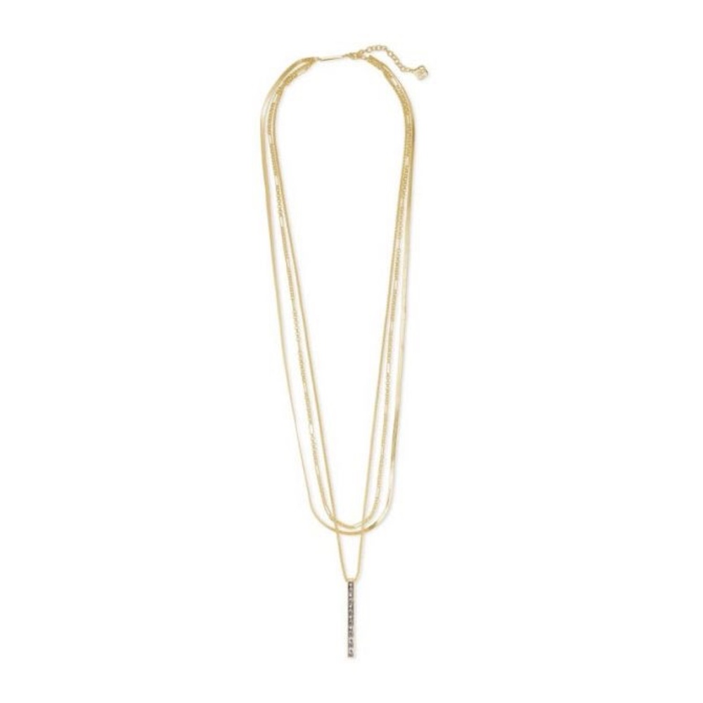 Kendra Scott Jack Gold Tone Multi Strand Necklace in White Crystal - Picture 2 of 7